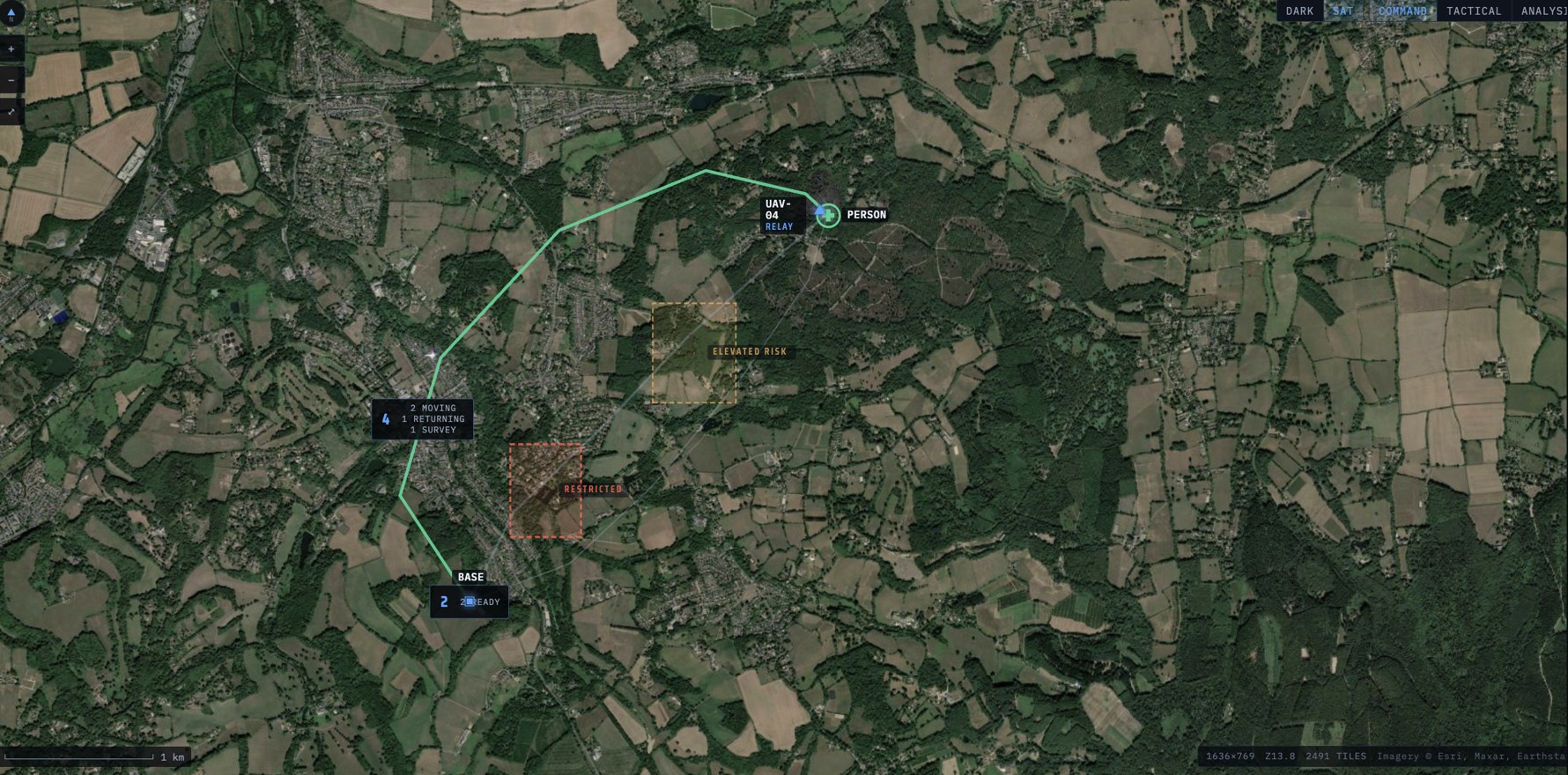 Operational map with assets, recovery route and risk areas